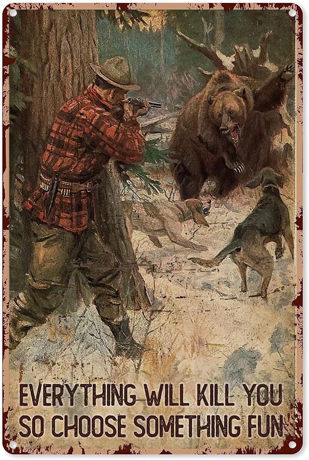 Outdoor Hunting Paintings - 헌팅 베어 메탈 틴 사인, 모든