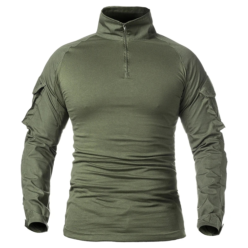 Hunting Outdoor Apparel - 남성용 코튼 쿼터 지퍼 카모플라주 긴팔